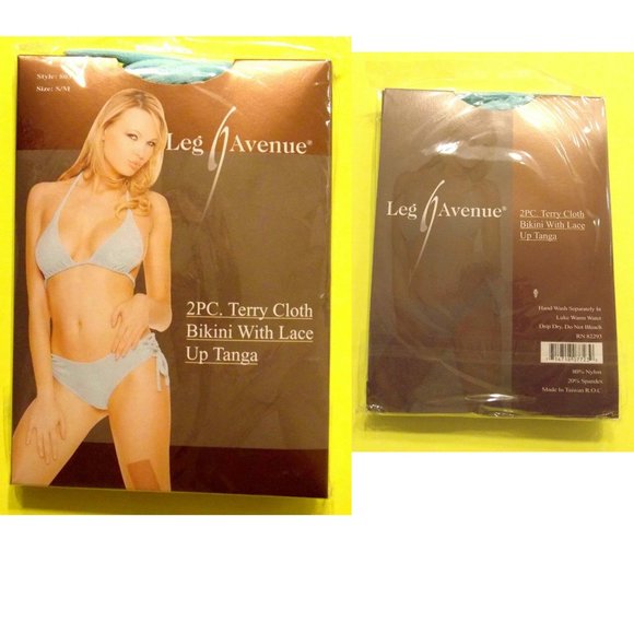 NWT Leg Avenue 2 piece velour Bikini with lace up Tanga, S/M, M/L, Aqua - Picture 2 of 5